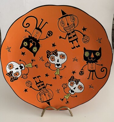 Blue Sky  Boo Crew   Halloween Dinner Plate Platter Multi-color Hand Painted