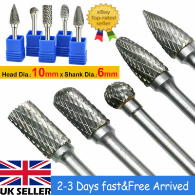 5 STCK. 10 mm 1/4 Zoll Wolframhartmetall Drehspitze Grat Set Stanzschleifer Schaft Bit