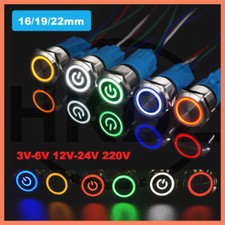 Metal Push Button Switch Momentary LED Illuminated ON/OFF 15/19/22mm 12/24/220V
