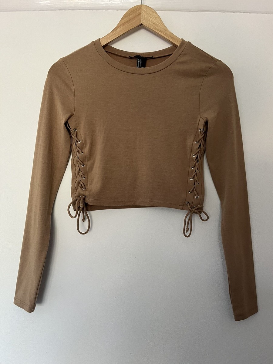Forever 21 Brown Fitted Crop Top Size Small UK