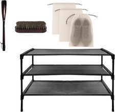 3-Tier Shoe Rack Organizer with Shoe Brush, Horn  Travel Bags for Closet