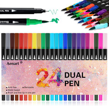 Dual Brush Markers for Adult Coloring Books, 24 Colored Fine Point Marker Pen fo