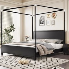 Stainless Steel Canopy Bed Frame Size, Sturdy Queen Black-plastic Connectors
