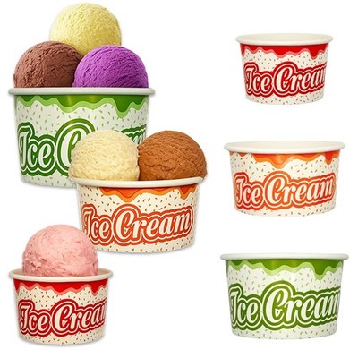 Bedruckte Papier Eisbecher Töpfe Kübel für Dessert, Süßigkeiten, 1 2 3 Kugeln
