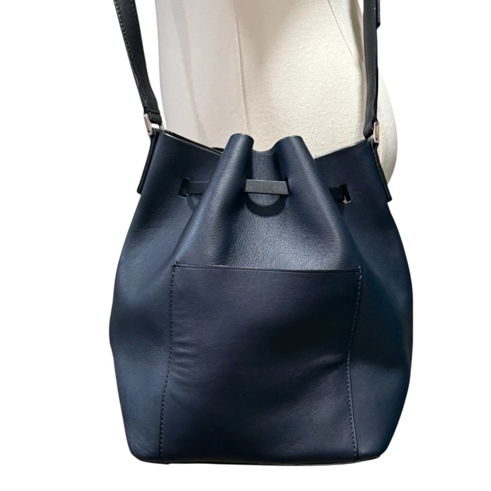 Michael Kors Miranda Navy Blue Medium Drawstring Bucket Bag Crossbody Purse - Image 4 of 4