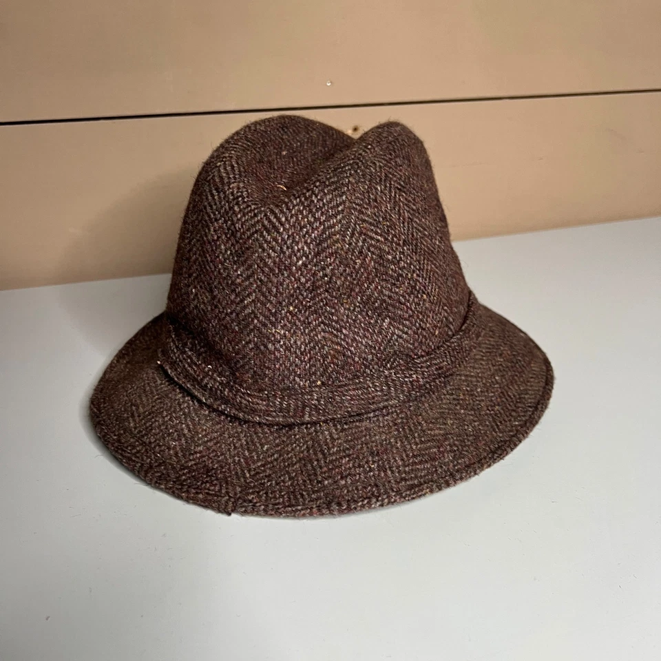 De colección Hopkins Fifth Avenue Tweed Mezcla de Lana Fedora Sombrero Marrón Espiga Foto 2 de 4