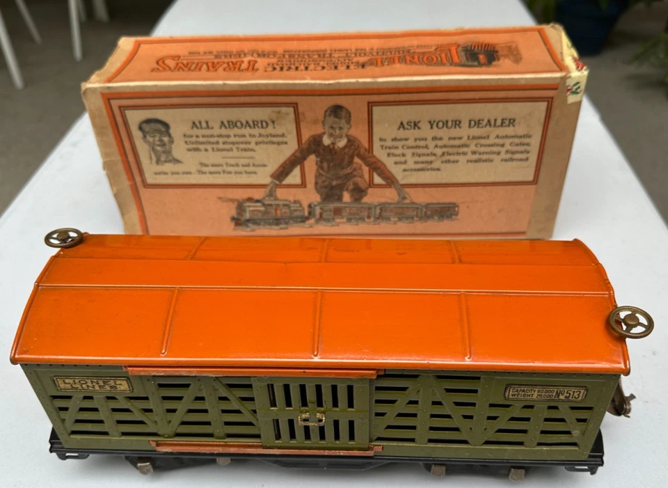 老式 Lionel 标准规格战前 # 513 牛车清洁原装盒很好! — 第 3/4 张图片