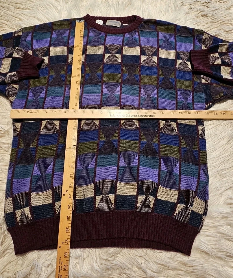 Vintage 90s Style Knit Crewneck Sweater SZ M Multicolor Textured Cosby Biggie - Image 4 of 4