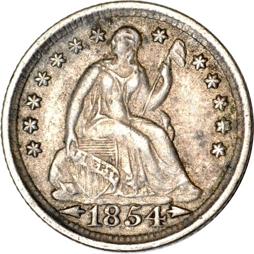 1854 H10C Arrows Seated Liberty Half Dime XF K19114