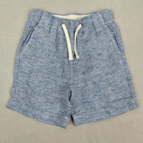J Crew Crewcuts Dock Shorts Boys 8 Blue White Stripe Linen Drawstring Casual