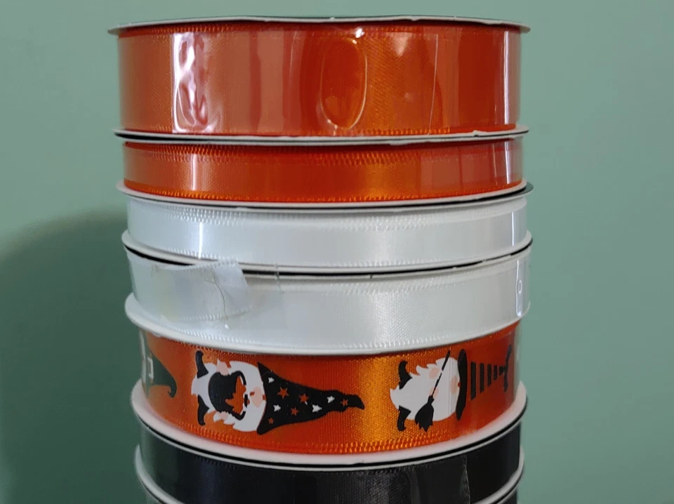Lot 12 Satin Ribbons Halloween 5/8", 3/8", 1/4", Each Roll 3 Yards, Orange Black - Image 4 of 4