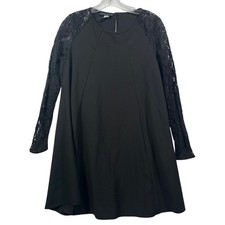 Simply Styled Black Lace Raglan Sleeve Shift Dress Small A-Line Keyhole Back