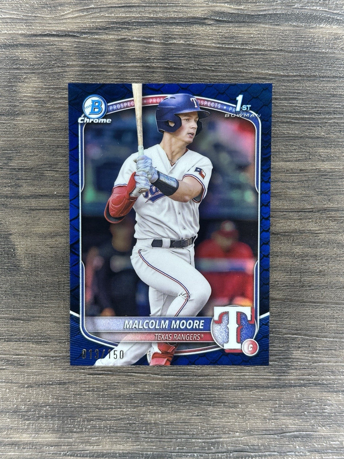 Malcolm Moore 2025 Bowman 1st Chrome Blue Reptilian Refractor /150 Rangers
