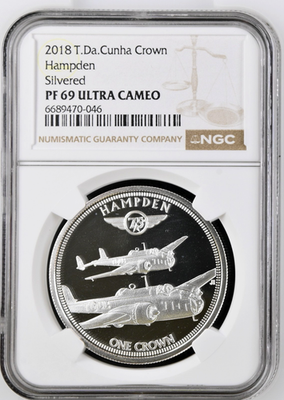 外国貨幣　ユーロ⚁　290EUR 2018 Tristan Da Cunha Crown Silvered Hampden WWII Bombers NGC PF
