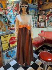 True VTG Mid-century 1960s 1970s Prairie Victorian Maxi Long Dress Lace Satin S