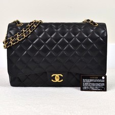 Chanel Classic Maxi Black Caviar Leather Double Flap Shoulder Bag Purse Handbag