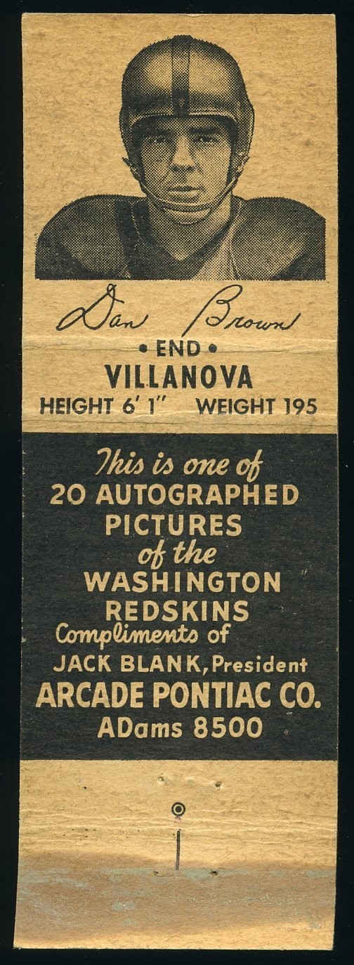 1951-52 Universal Arcade Pontiac Redskins Football Matchbook Dan Brown *d4