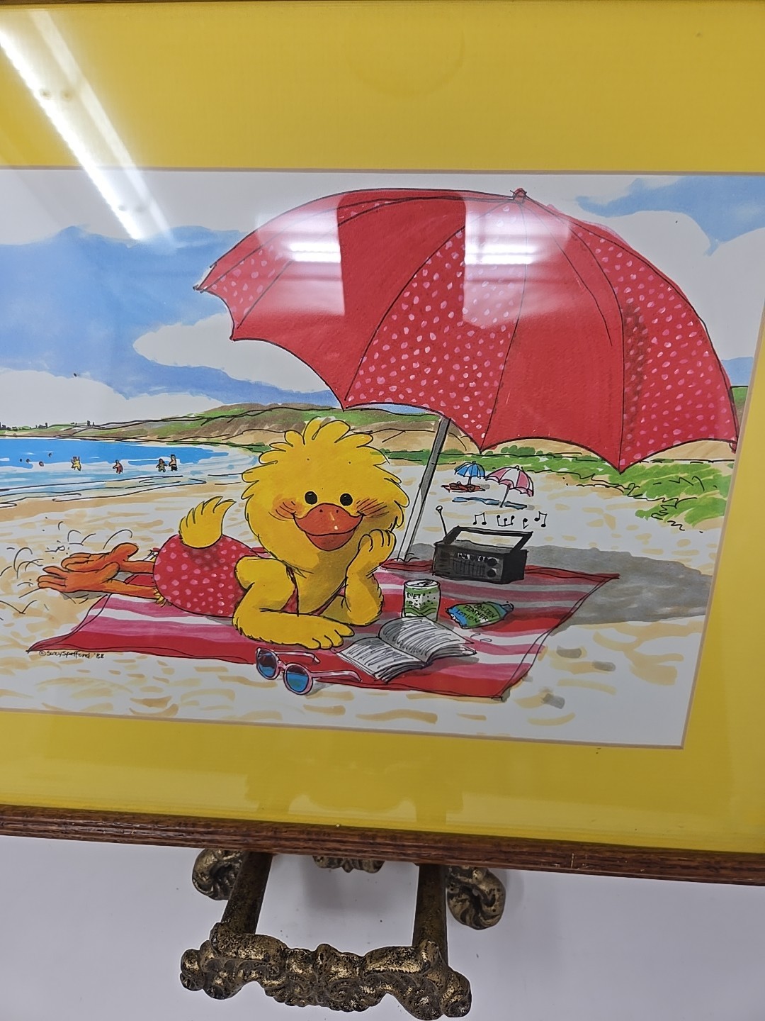  Suzy’s Zoo Art Print Framed Childrens Room " Susie At The Beach" Yellow 16"X13"