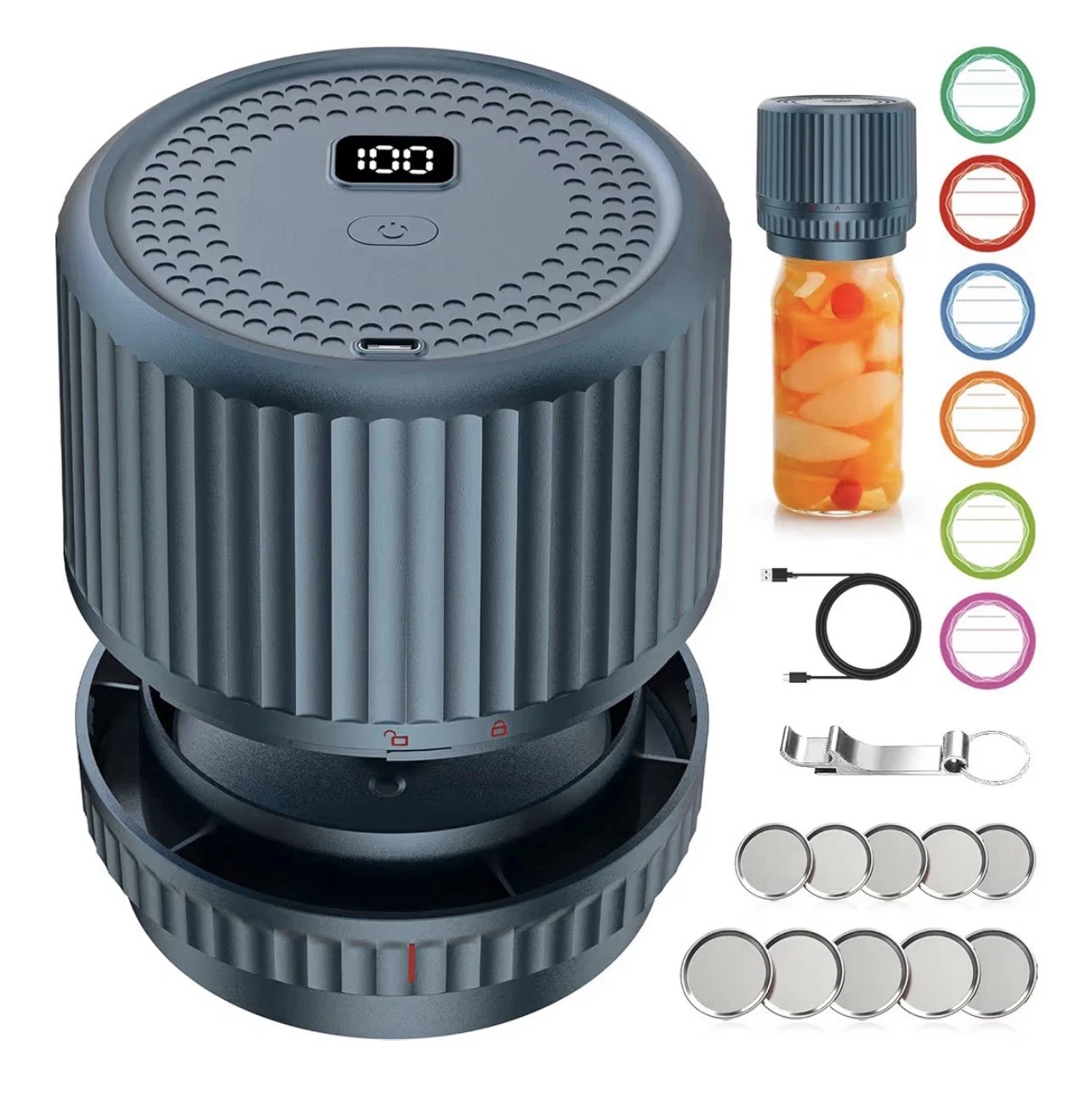 M12 Auto Stop Electric Mason Jar Vacuum Sealer - 2025 Upgrade Smart Jar Vacuu...