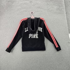 Victoria's Secret PINK Women Hoodie S Black LOVE Dog Athleisure Logo Sequin