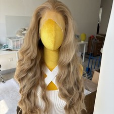 Synthetic Hair Long Wavy Daily Wear Low Shine Lace Frontal Wigs Soft Blonde