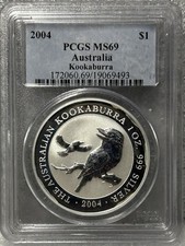2004 Australia Kookaburra Silver Dollar Coin $1 PCGS MS69 BX20-7