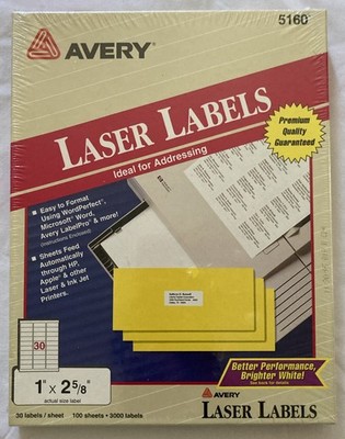 Avery Easy Peel Mailing Address Labels Laser 1 x 2 5/8 White 3000/Box 5160