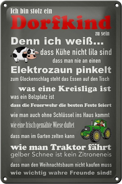 Blechschild Spruch 20X30 Cm Ich Bin Stolz Dorfkind Zu Sein Deko Schild Tin Sign-image