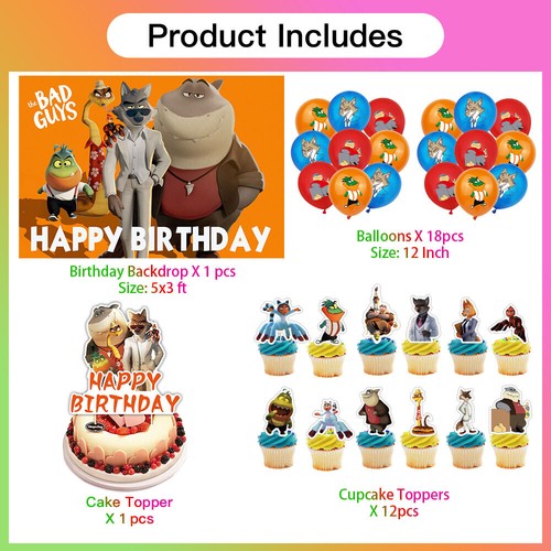 The Bad Guys Party Supplies Birthday Decor Set Balloons Cake Topper Backdrop - Picture 3 of 7