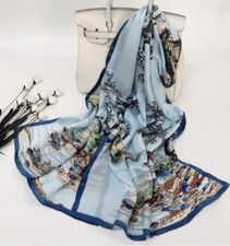 100 Silk Scarf Women neckerchief large Shawl Wrap floral blue brown gray CX6-88