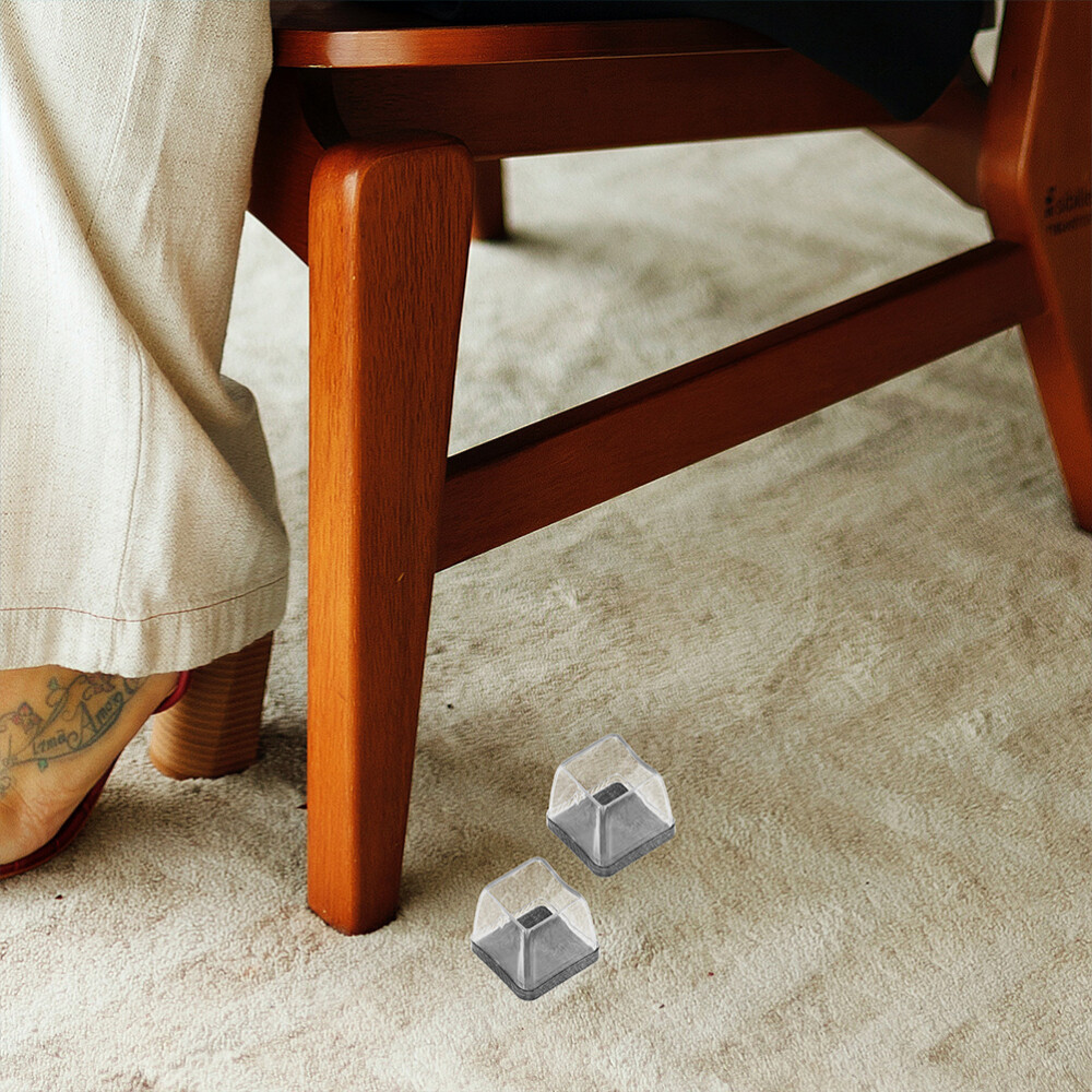 Set Of 4 Clear Silicone Rubber Chair Leg Caps - Floor Protector Pads, Slip-On Design