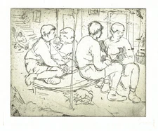 Original etching boys courtyard Nunzio Gulino cm 20 x 18
