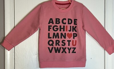 Unbranded Little Girl Sz 5 Sweatshirt Long Sleeve Crew Neck Pink Alphabet/Love