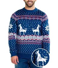TIPSY ELVES REINDEER CLIMAX UGLY CHRISTMAS SWEATER Men's Size Medium BLUE NEW 