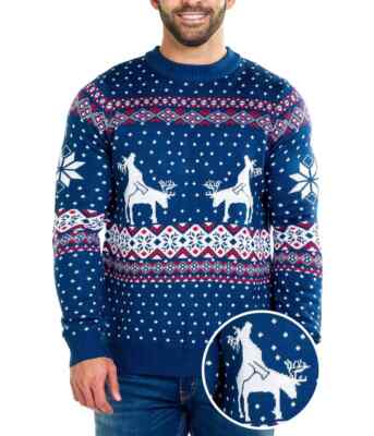 TIPSY ELVES REINDEER CLIMAX UGLY CHRISTMAS SWEATER Men's Size Medium BLUE  NEW!!