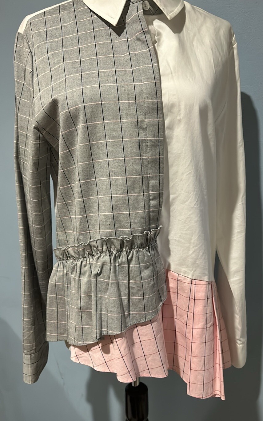 Scripted Asymmetrical 3/4 Button Down Pull Over C… - image 8