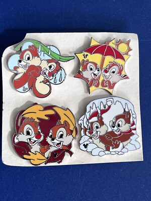 WDW Complete Set of  Chip & Dale 4 Seasons- 2008 Hidden Mickey / Lanyard Pins