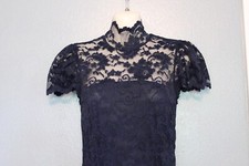 Ganni Navy Midnight Blue Cap Sleeve Flynn Lace Pencil Sheath Dress 34