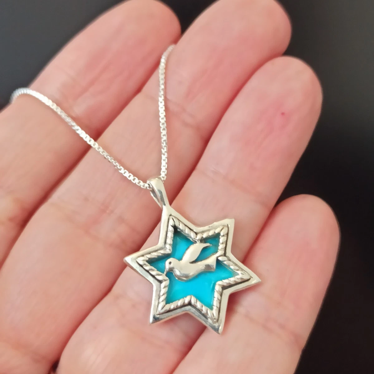 Turquoise star of david necklace deals
