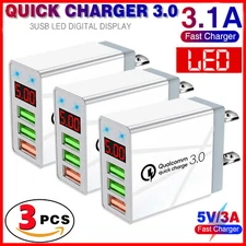 3PCS 3 Port Fast Quick QC 3.0 USB Hub Wall Charger for Cell Phone iPhone Samsung