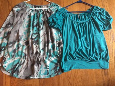 teal colored women's tops