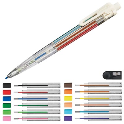 Pentel PH158ST1 Intrekbaar kleurpotlood, 8 kleurrijke schrijf- en tekenkleuren in één pen, transparante behuizing, navulbaar, 2,0 mm lijn, 1 stuk