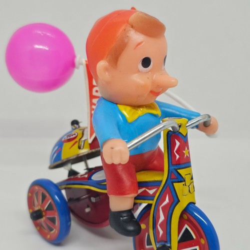 VINTAGE TIN TOY WIND - UP PINOCCHIO TRICYCLE WITH REVOLVING BELL MADE IN KOREA - Picture 17 of 23