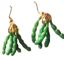 Funky Pea Pod GREEN BEAN EARRINGS Vegetable Garden Farm Food Vegan Charm Jewelry