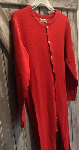 Vintage LL Bean Red Wool Cotton Long John 1-Piece L/S Pajamas Size Medium Unisex - Picture 14 of 15