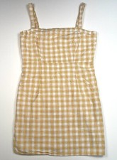 FOREVER 21 Womens MEDIUM Yellow Plaid Lined Sheath Strappy Mini DRESS EUC