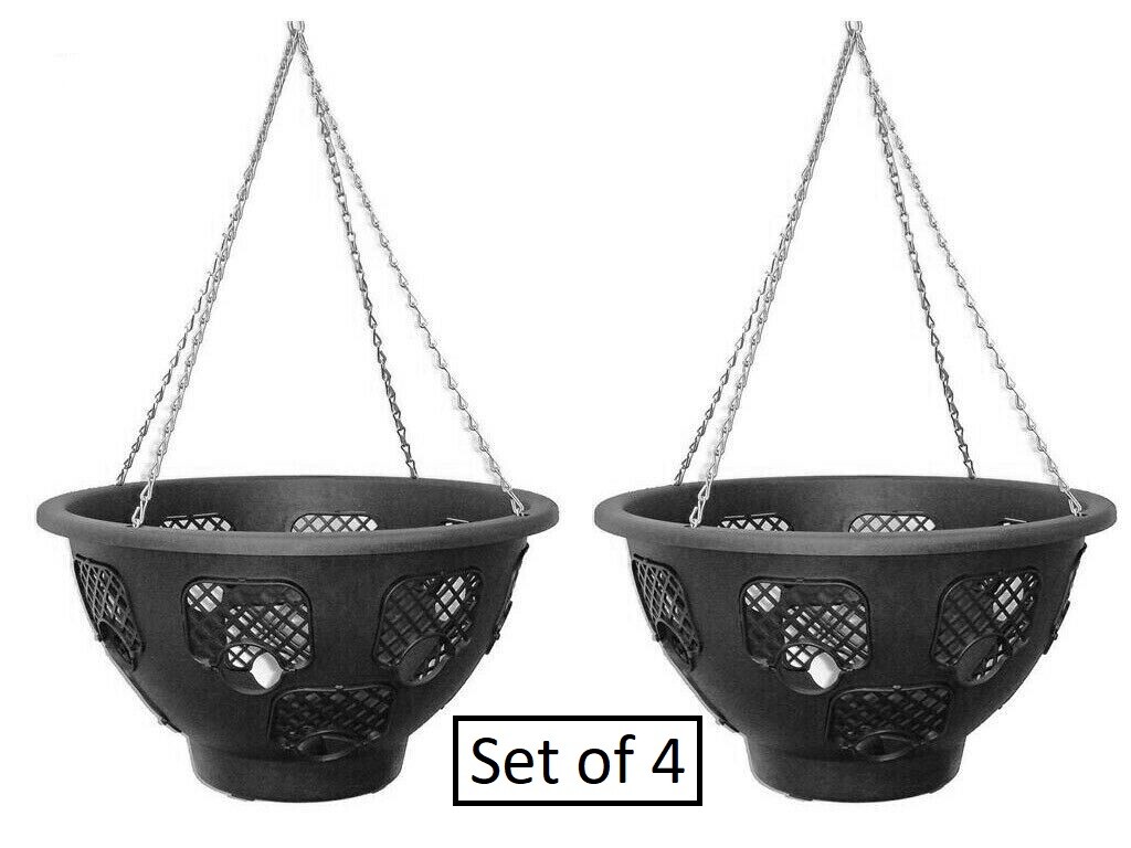 BLACK HANGING BASKETS FOR PLANTS FLOWERS GARDEN OUTDOOR HANGING 15 INCH