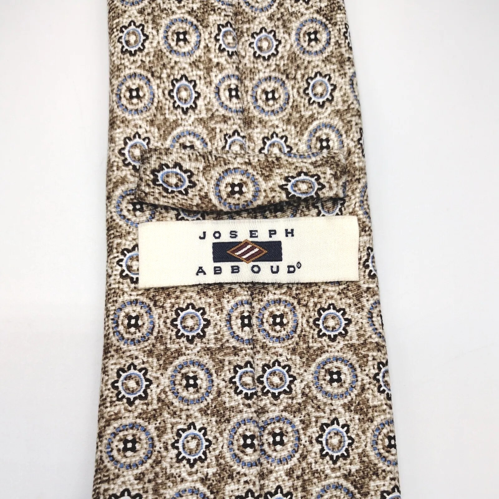 Joseph Abboud Necktie 100% Silk Tan Brown Blue Pr… - image 3