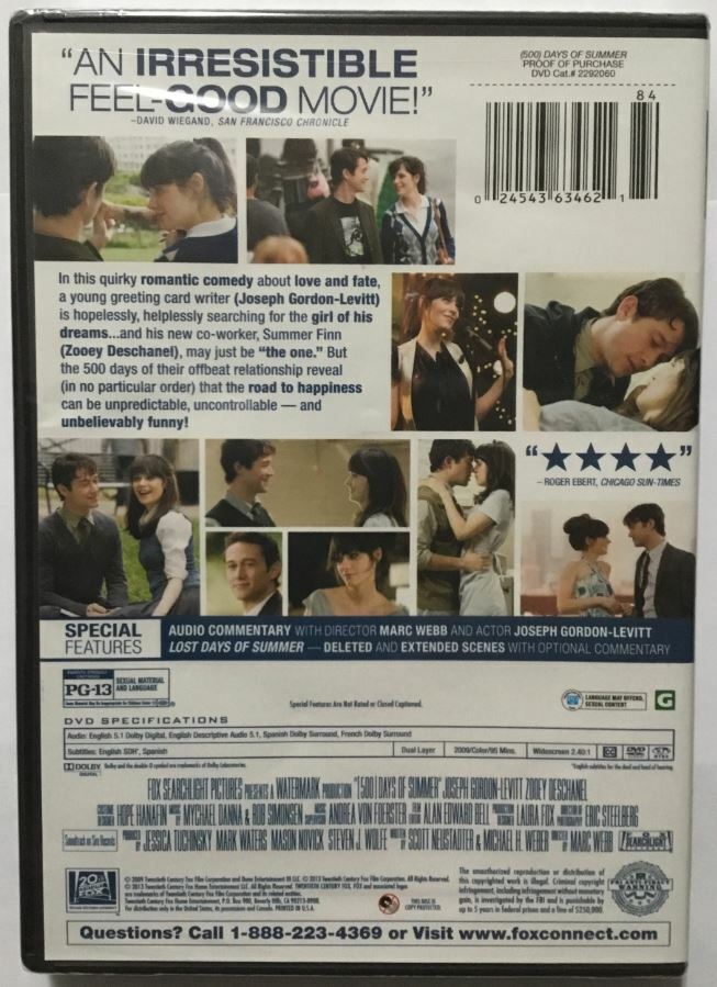 500 Days of Summer Joseph Gordon-Levitt Zooey Deschanel DVD
