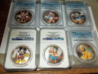 2014 DISNEY MICKEY & FRIENDS - COMPLETE SET  6-PCGS FIRST STR NGC PF70 FIRST RLS